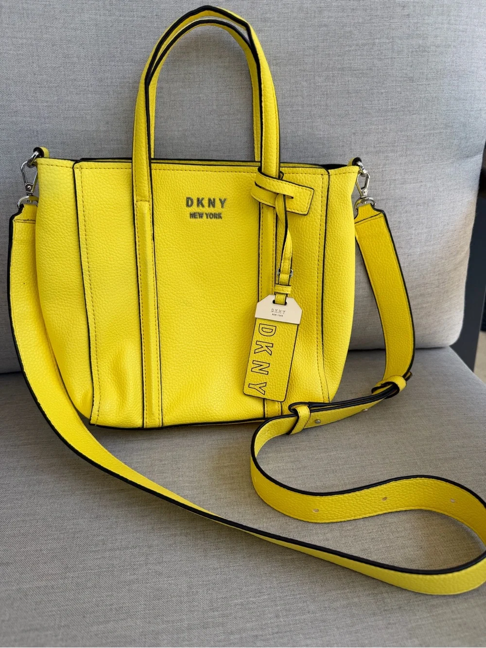 DKNY Small Yellow Pebbled Leather Tote with Removable Strap. Good condition - Picture 6 of 16